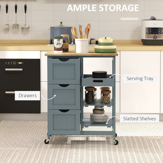 Rolling Kitchen Cart with Wood Top & Drawers – alternate product view
