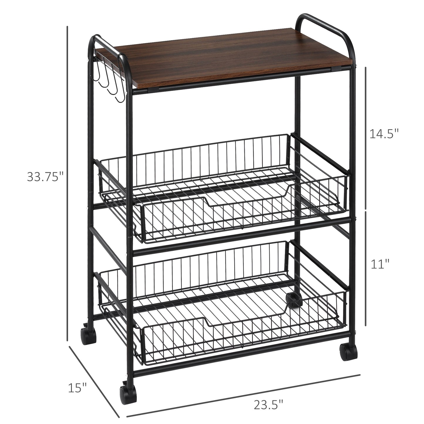 3-Tier Rolling Kitchen Cart with Baskets – product view 8