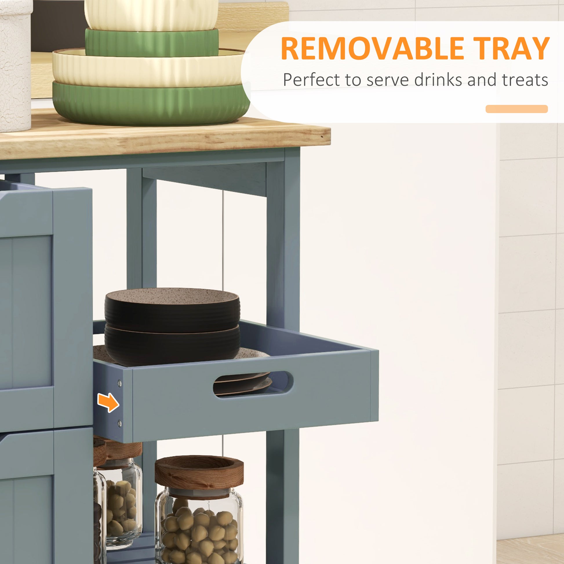 Rolling Kitchen Cart with Wood Top & Drawers – product view 7