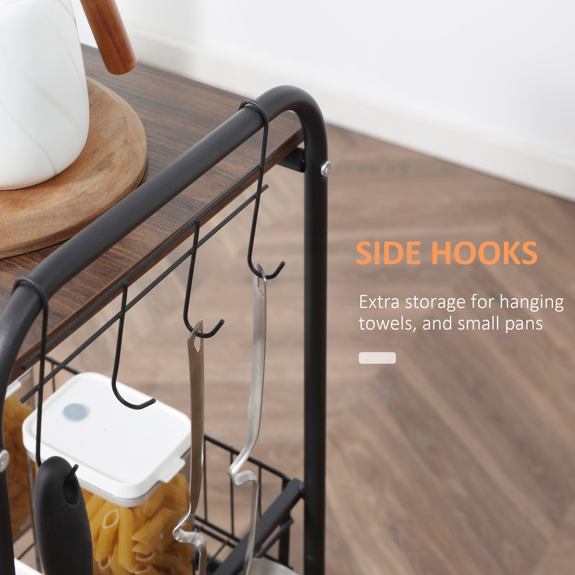 3-Tier Rolling Kitchen Cart with Baskets – product feature view