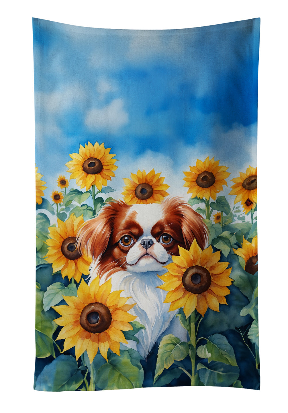 Japanese Chin in Sunflowers Kitchen Towel