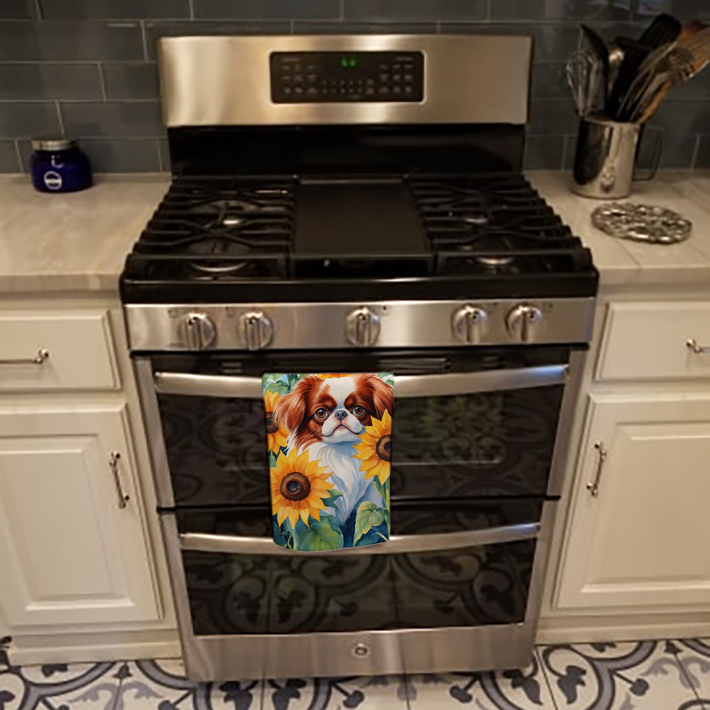 Japanese Chin in Sunflowers Kitchen Towel