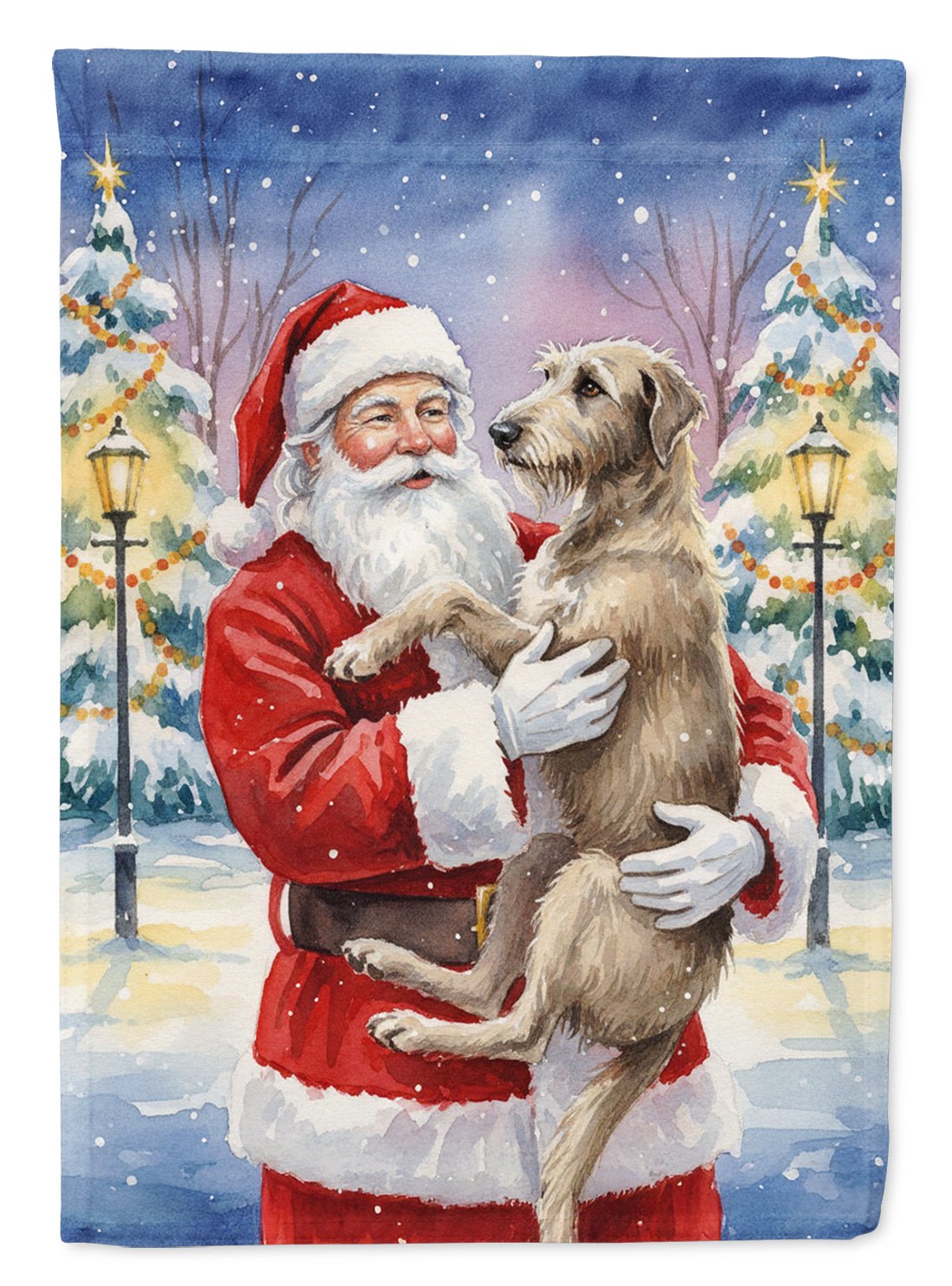 Scottish Deerhound with Santa Claus House Flag