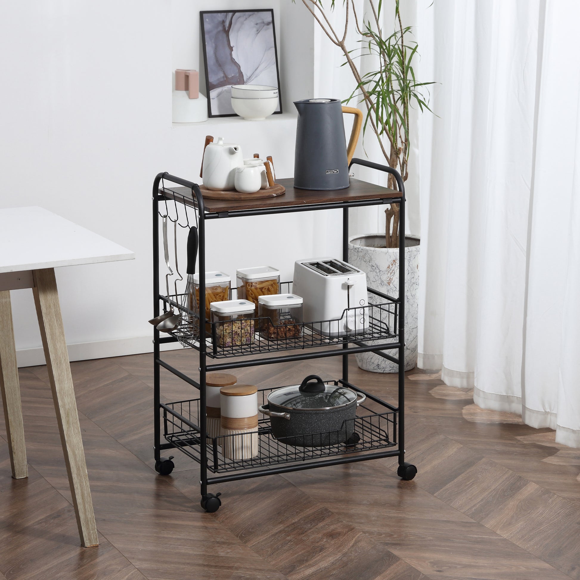 3-Tier Rolling Kitchen Cart with Baskets – alternate product view