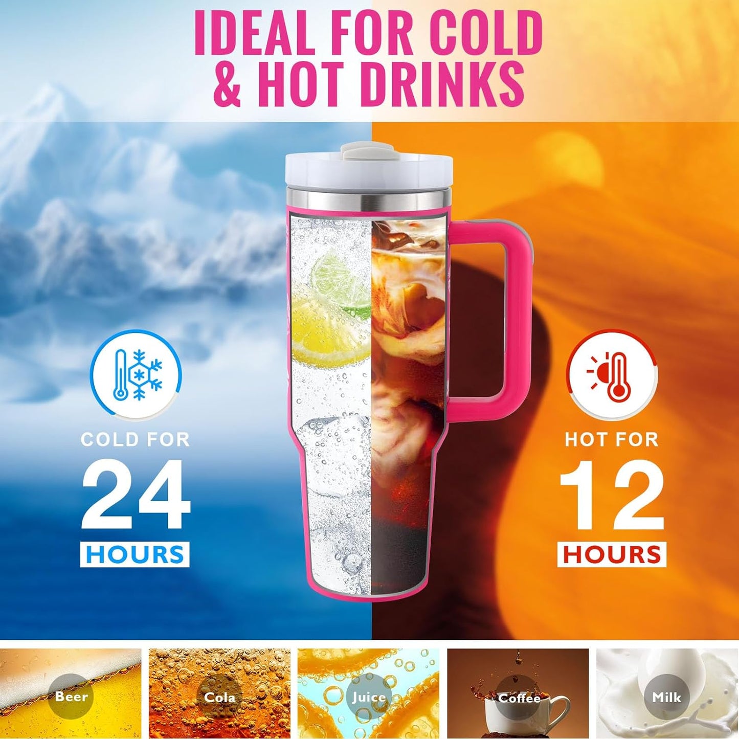 40 oz Insulated Tumbler with Handle & Straw – product view 6