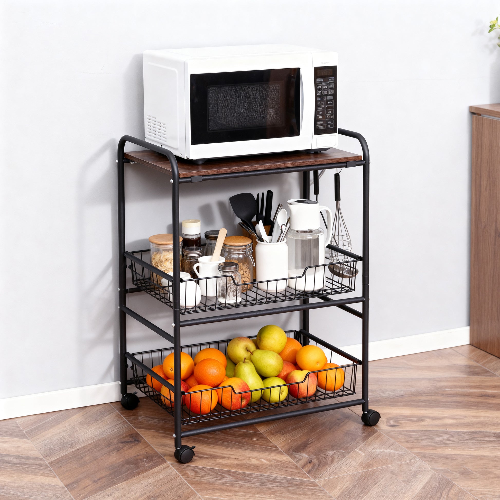 3-Tier Rolling Kitchen Cart with Baskets – product view 7